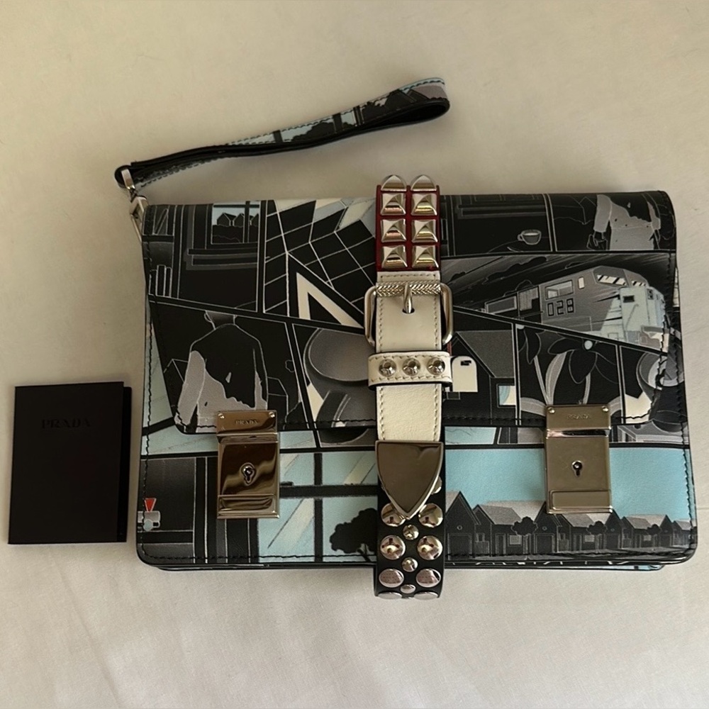 Prada Comic Elektra Clutch with Studded Strap